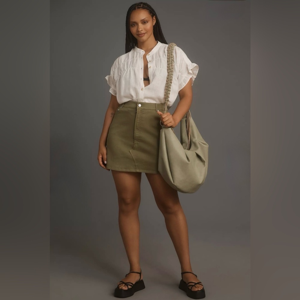 PILCRO Denim Mini Skirt in Olive Green - Picture 2 of 13